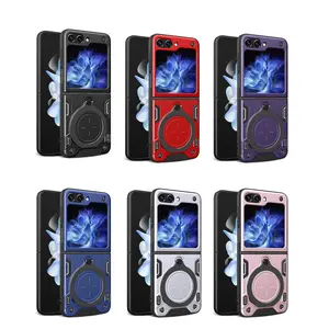 Magnetic Slide Camera Cover Phone Case, 1 Count 360 Degree Rotatable Kickstand Armor Ring Phone Cover, Phone Accessories for Samsung Galaxy Z Flip 4 5 6