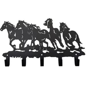 Metal Horse Coat Hooks Wall Art Decor-Horse Hangers and Key Holder-Clothes Rack and Backpack Hanger-Coat Hooks Home Decor for Storage, Living Room, Hallway, Office (Black)