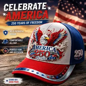 250th Anniversary Patriotic Baseball Cap with HD Red Eagle & US Flag Print, Unisex Adjustable Vintage‑Style Curved Brim Hat, USA Pride Trucker Cap for 4th of July, Memorial Day, Summer Outdoor Events, Daily Wear, Comfortable Lightweight American Flag Hat