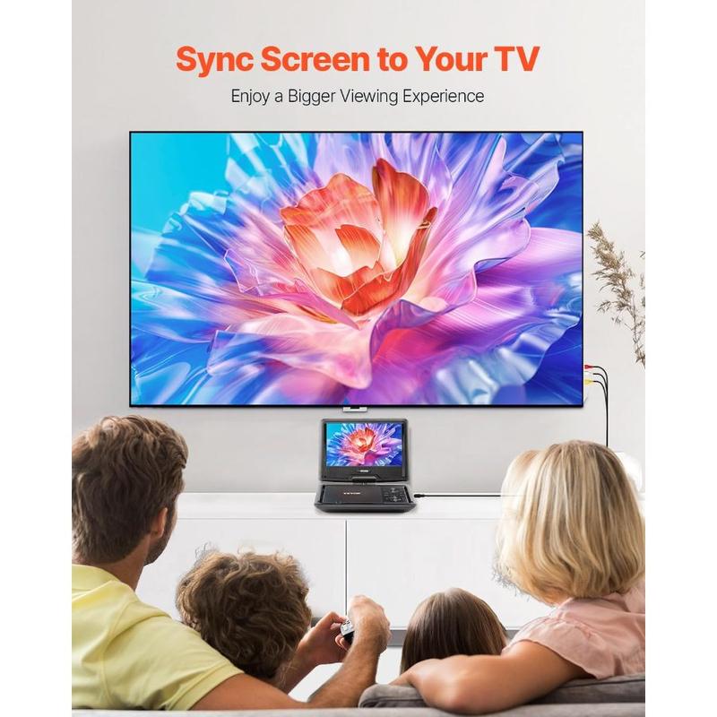 VEVOR Portable DVD Player, 10.1 inch HD Swivel Display Screen, 4 Hours Built - in Rechargeable Battery, Dual Speakers, Support Sync TV/USB/SD Card/CD/DVD, Car Charger, AC Power Adapter, Remote Control