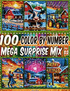 100 Color by Number - Mega Surprise Mix - Vol. 02: 100 Designs in Pixel Art - Cozy Farm Nights Filled With Holiday Magic