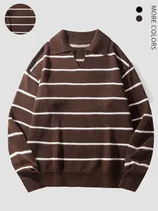 Autumn and winter men's retro style lazy color-blocking striped turn-down collar sweater. Comfortable and skin-friendly autumn and winter knitted sweater fashionable and versatile, suitable for indoor and outdoor wear, creating a fashionable style.