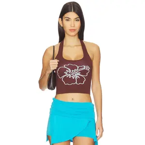 Kulani Kinis Knit Halter Tank Top in Espresso Bloom