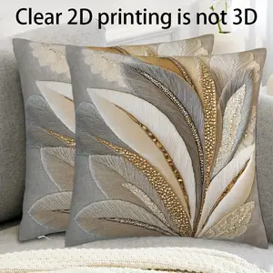 Elegant Feather Print Pillow Covers Set of 2, Soft Polyester Cushion Cases, 17.72x17.72，Clear 2d printing is not 3d， Inches, Zipper Closure