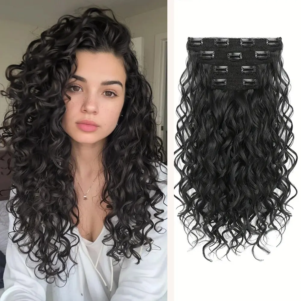 4-Piece Clip-in Hair Extension Set for Women – Natural-Looking, Volumizing Short Curly Hair (Water Wave Texture)
