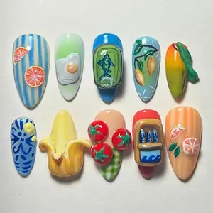 Terra Nails – Bright, Fun Handcrafted Press On Nails with Vibrant Fruits, Veggies, Unique Summer, Holiday/Party, Ocean, Birthday Nails – TN174