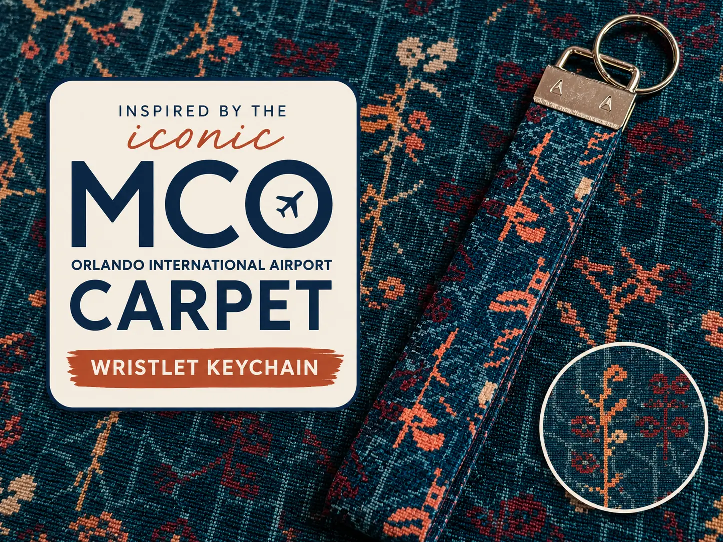 MCO Orlando Airport Carpet Wristlet Keychain Key Fob - Iconic airport carpet pattern - Theme Park Inspired Gift - Vacation Gift - Luggage accessory - avgeek gift - pilot gift - flight attendant gift - Disney Universal Theme Park