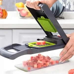 12-in-1 vegetable cutter, equipped with 7 blades, is a practical kitchen gadget, Vegetable Cutting Slicer, for efficient food preparation. It comes with containers and cheese grinders, making it an essential household tool