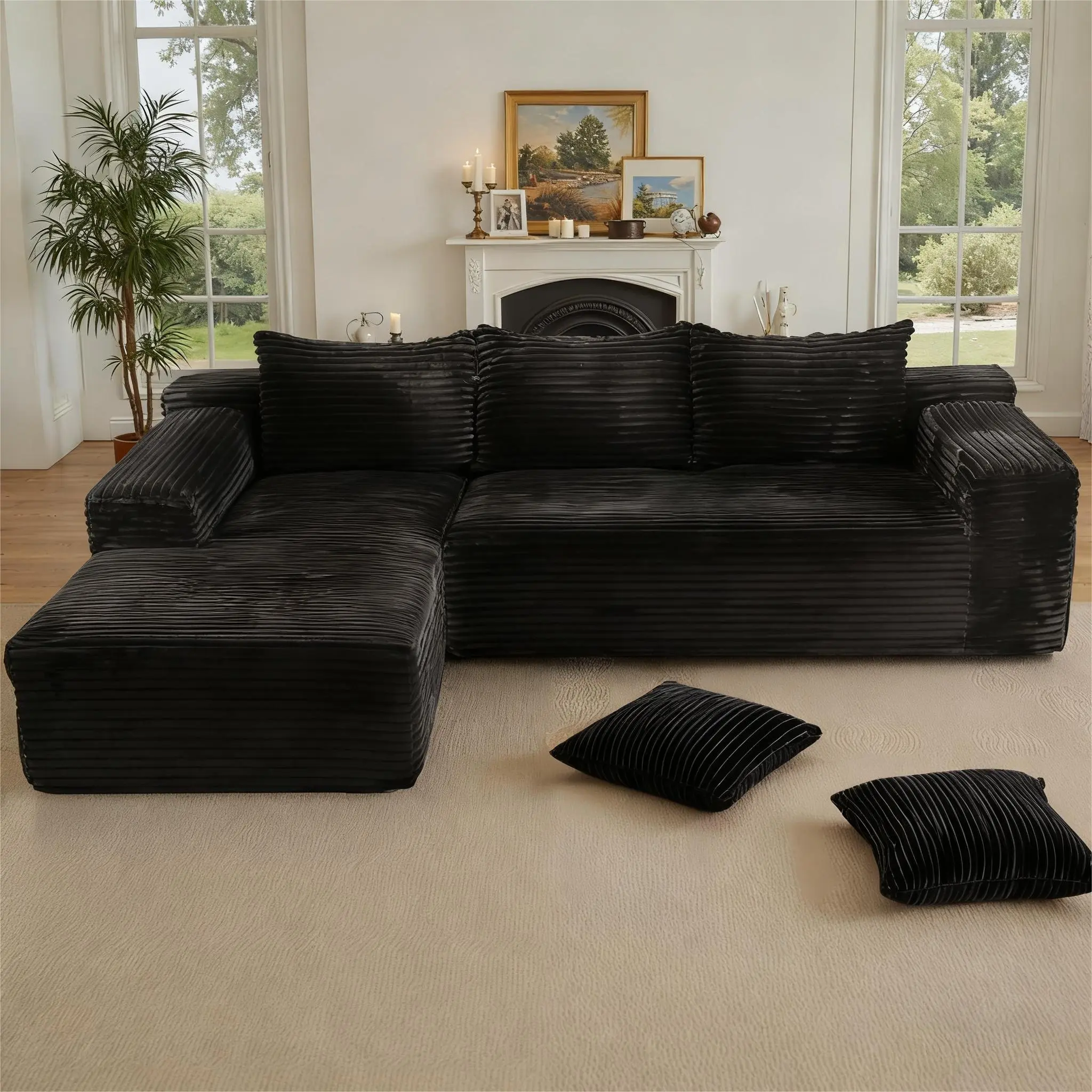 Upholstered Sectional Sofa Furniture - 2-Package Shipping 105in L-Shape Boneless Chaise Couch, Modular Deep Seat Flannel Apartment Furniture for Sofas Living Room, No Assembly Required Soft Cozy Couch