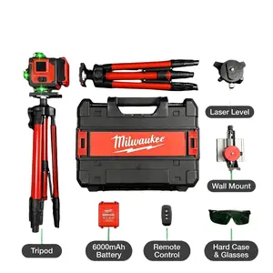 Milwaukee 12 Line Cross Line Laser Level Set High Precision Self Leveling Measuring Instrument Durable Solid Structure For Wall Framing Site Layout And Professional Construction Layout Task