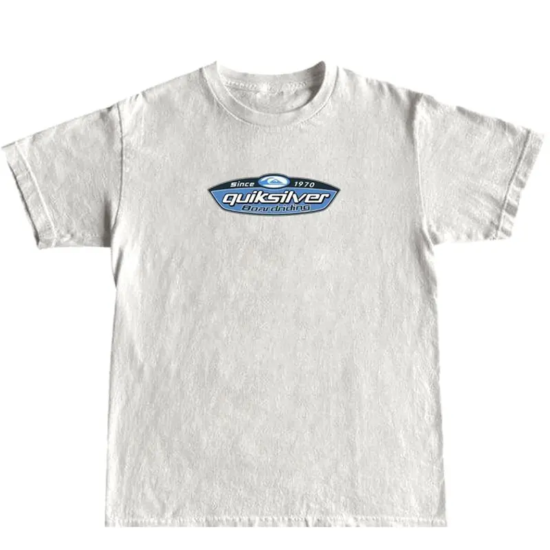 Men's Quiksilver Cotton Fitted Round Crew Neck Short-Sleeve T-Shirt - Unisex, 90s Retro Vintage Chic Aesthetic, Grunge Streetwear, All Over Print, Skate-Surf Style, Breezy, Chinese New Year Vibe, Everyday Basics