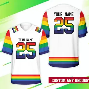 Personalized Name Number LGBTQ Football Jersey, Custom Rainbow Pride Month Football Jersey, LGBTQ+ Pride Game Day Outfit For LGBT Community A7Q