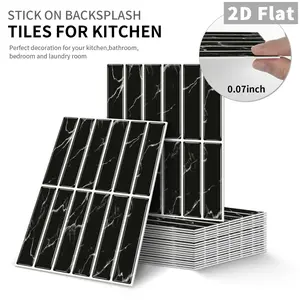 10 PCS Black & White Marble Vertical Stripe GST Tile Stickers | PE Crystal Foam Waterproof Oil-Proof Anti-Collision Wall Decor for Kitchen, Bathroom, Ceiling, Tile & Old Wood Boards