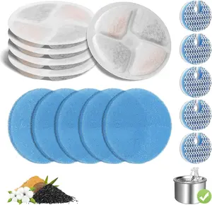 5 Pack  Fountain Filter Replacement for Round 2.2L/73oz Automatic Pet Water Fountain, Stainless Steel  Water Fountain Filters, Triple Filtration System, Activated Carbon Filters