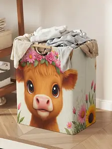 Cow Pattern Printed Open Storage Bin, Foldable Laundry Basket Storage Bag with Handles, Household Foldable Laundry Hamper for Bathroom and Dirty Clothes Storage