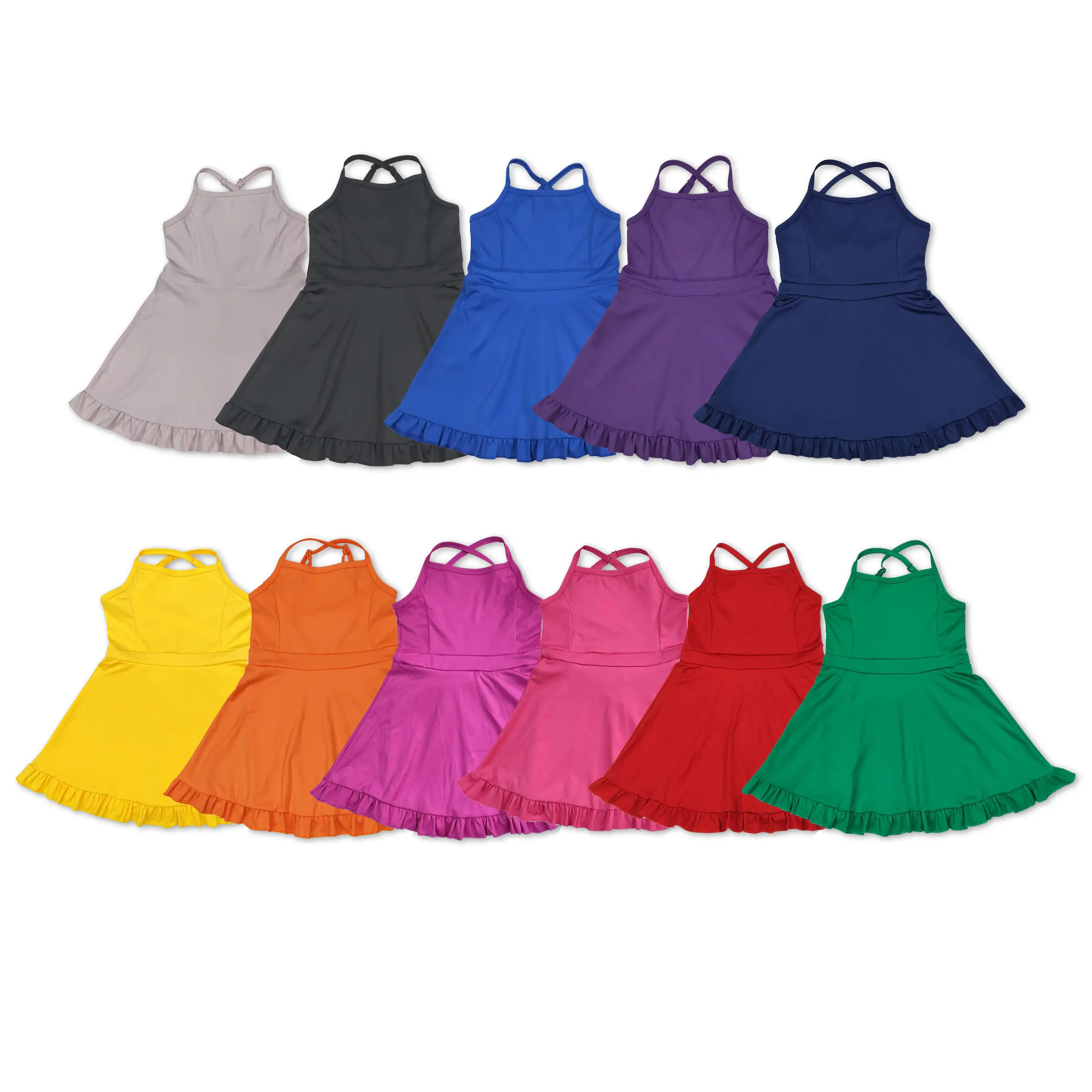 Girls' Sports Sleeveless Athletic Dress - Athleisure Golf Tennis Attire, Sporty Chic Multi-Colored Workout Activewear for Summer Athletic Use, Golf Tennis Dress