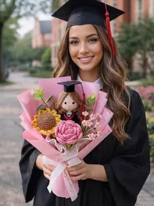 Handmade Crochet Graduation Bouquet, Custom Graduate Doll with Flowers, Class of 2026 Gift, Senior Graduation Keepsake, Unique Graduation Bouquet