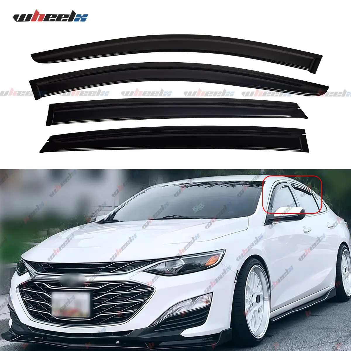 2016-2024 – Chevrolet Malibu Sedan – Tape-On Side Window Deflectors, 4pc Dark Smoke Tinted Rain Guards Vent Visors , Auto Accessories Car Exterior Styling Replacement Parts