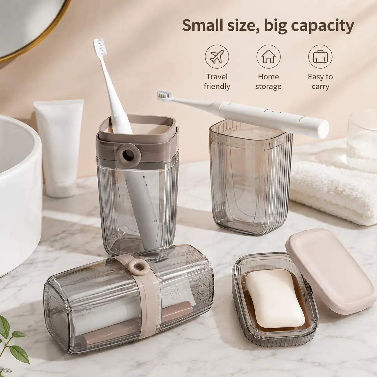 1 Count Travel Toiletry Storage Set, Leak-proof Transparent Portable Organizer for Holding Toothbrush Toothpaste Soap for Travel Business Trip Household Use