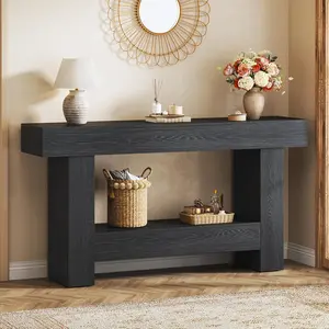 63 Inches Long Console Table, Sofa Table with Storage Behind Couch, Entryway Table with Open Storage, Farmhouse Console Tables for Entryway, Living Room, Hallway, Black