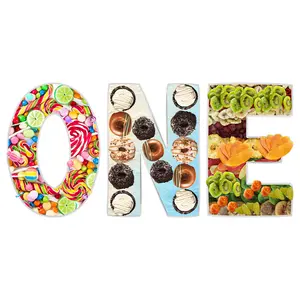 Cardboard ONE Shape Letter Food Serving Tray Large Capacity Versatile Alphabet Candy Cupcake Platter for Birthday Wedding Anniversary
