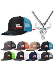Unisex Street Trend Bull Head Design Baseball Cap & Pendant Cuban Chain Necklace, Trendy Hat Mesh Caps & Necklace, Hip Hop Fashion Accessories for Men & Women, Modern Versatile Accessories
