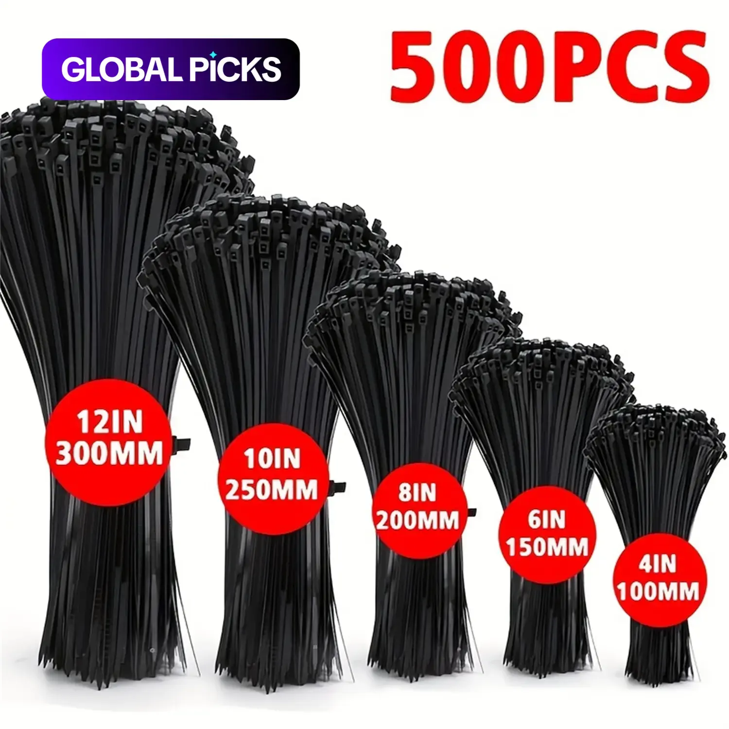 Self-locking Cable Ties, Durable Nylon Zip Ties in Various Sizes, Cable Management Ties for Home, Office, Garden, and Workshop
