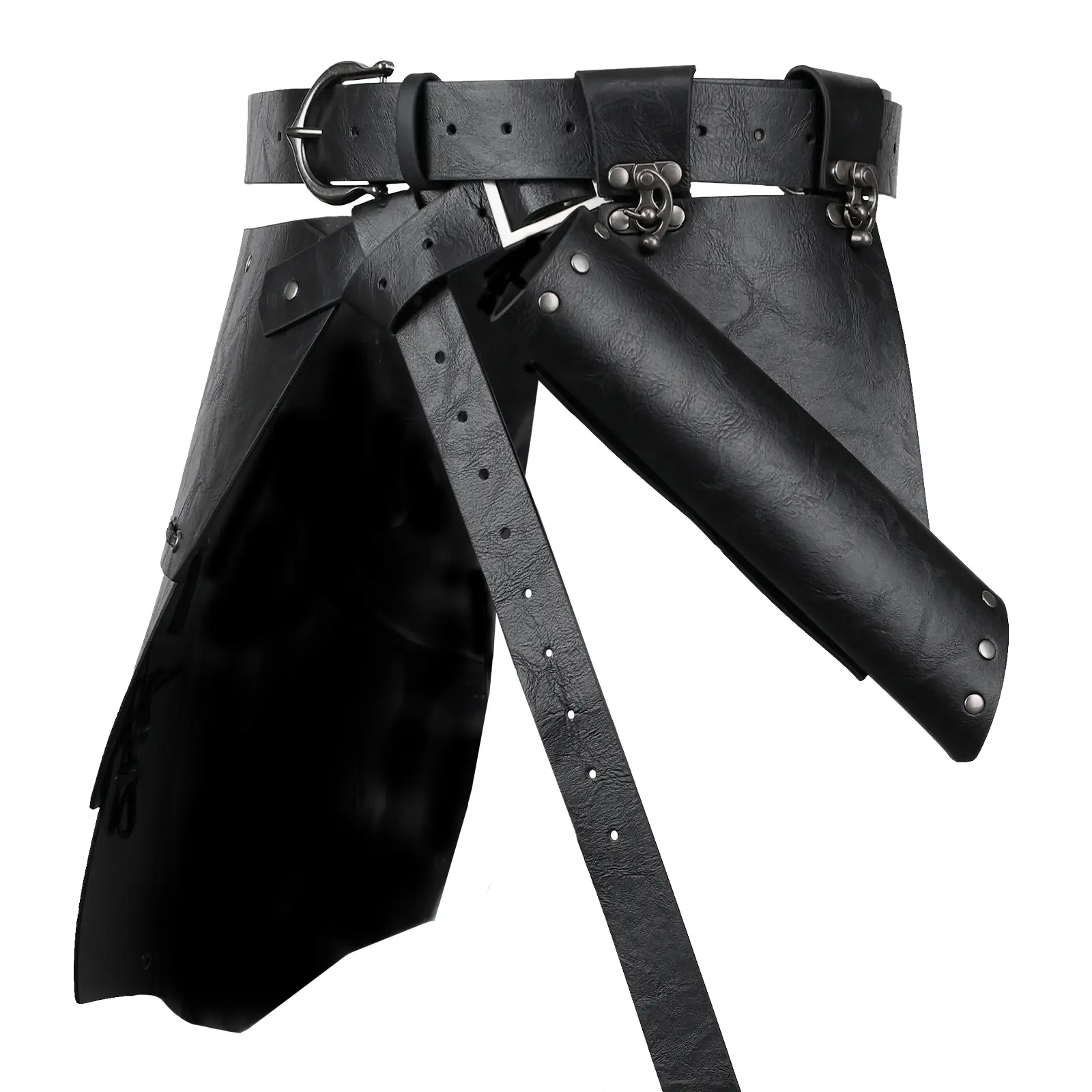 HiiFeuer Medieval Asymmetrical Thigh Armor Set with Sword Frog Holster - Viking Retro Faux Leather Plain Armor for LARP Costumes, Ren Faire Cosplay Accessories, Clothes, Pu Leather, Leather & Faux Leather Halloween Party Costume