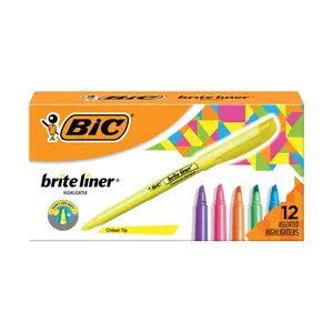 BIC Brite Liner Highlighters, Chisel Tip, 12-Count Pack of Highlighters Assorted Colors, Ideal Highlighter Set for Organizing and Coloring