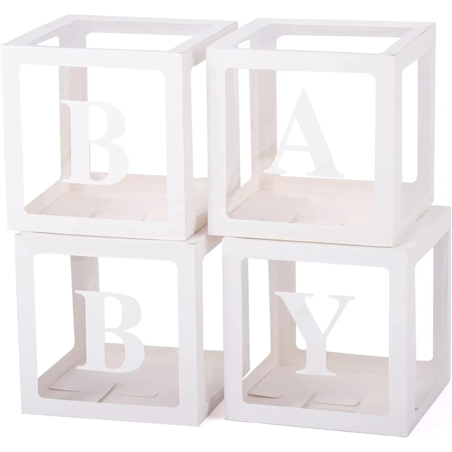 White Letter Balloon Box Set - 4 Transparent Boxes, Balloon Decorations Kit with 2 Sets Letters for Boys and Girls' Birthday, Home & Festive Party Supplies