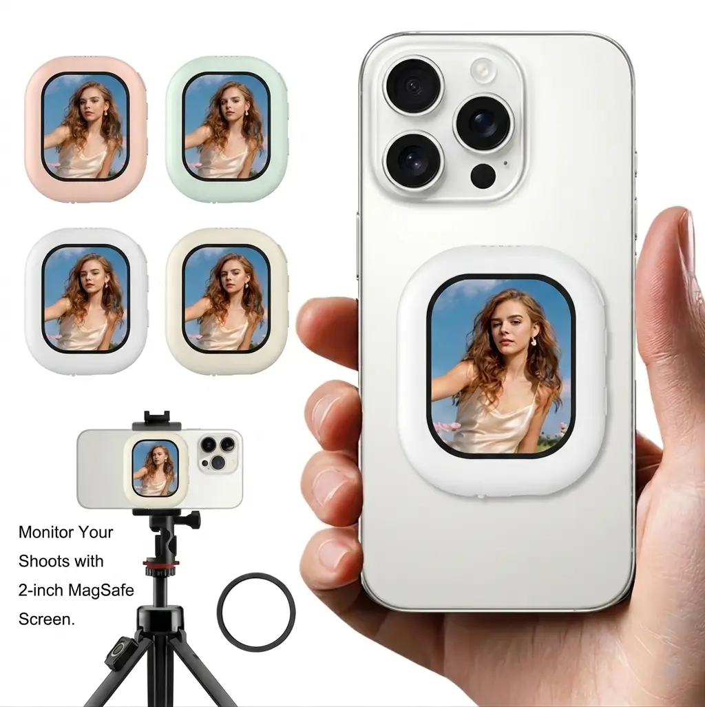 Magnetic Selfie Monitor Screen (2in) - 1080P/4K Wireless Portable Recording, Real-Time Screen Sharing, Rear-Camera Selfies, 4 Youthful Colors, Bluetooth Mobile Phone Accessory for Live Streaming/Vlogging, Compatible with iPhone & Android