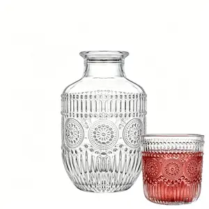 Elegant Glass Bedside Water Bottle and Cup Set, Leaf-Pattern Water Jug with Lid, Durable Transparent Glass for Bedroom, Office or Bathroom, Stylish Drinkware