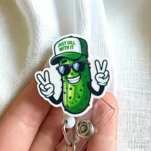 Glitter My Badge Funny pickle badge reel for nurse and hospital workers. Badge clip Badge pull - Retractable swivel clip with a 360 rotation. Great gift for coworker.