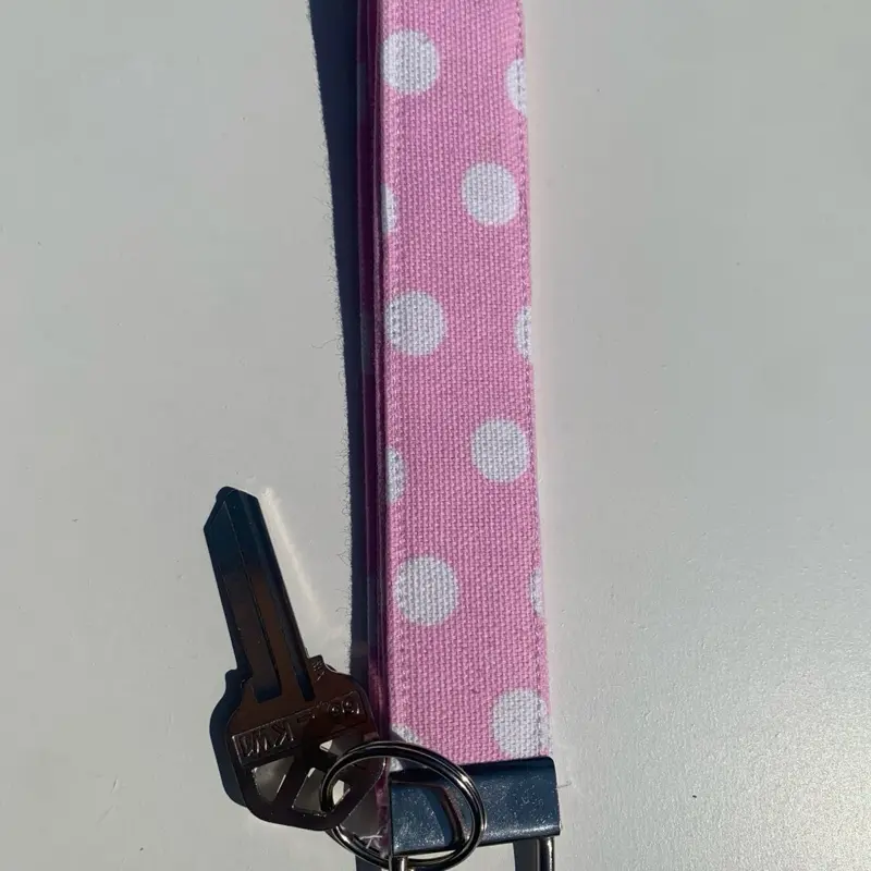 Cozy Printings Pink Polkadot Wristlet Keychain 100% Cotton Handmade Gift for Mom Girlfriend Lightweight Durable Stylish Functional KeychainWristlet SmallBusinessLove Handmade With Love