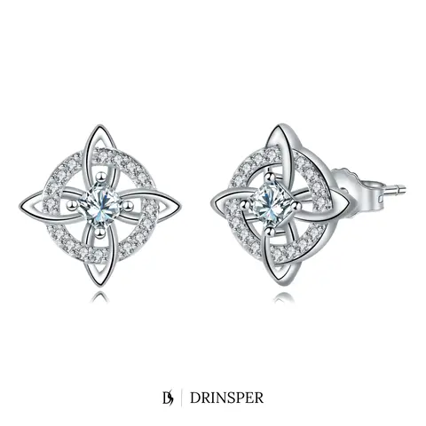 DRINSPER Women's Witches Knot Stud Earrings - Hecate Goddess Celtic Knot Design, Copper with Artificial Zirconia, Tetragrammaton Protection Amulet Jewelry, Fashion Accessories Gift for Women, Artificial Zirconia Earrings, Stud Earrings Jewelry