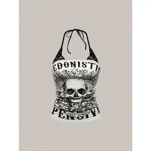 Y2K Punk Concert Outfit for Women with Skull Print Two-Piece Set