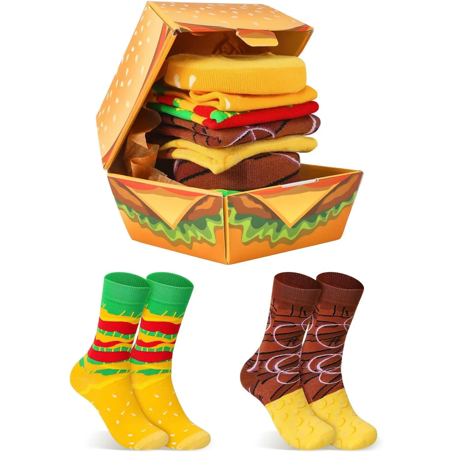 X-SOK13  Funny Burger Hot Dog Tacos Popcorn Socks Box -Easter Fathers Birthday Gag Christmas Gifts for Men Teen Boys Women