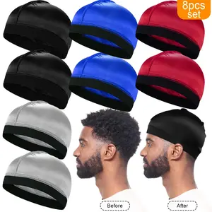 8PCS Silky Dome Wave Cap Uniex Silky Dome Cap For Men Wig Cap Night Sleep Headcover Beanie Bonnet Hair Accessories
