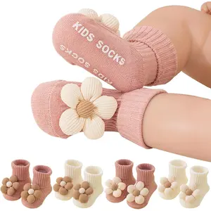 4Pairs Baby Boy Girl Socks Toddler Non Slip Socks with Grips Flower Anti Skid Crew Infants