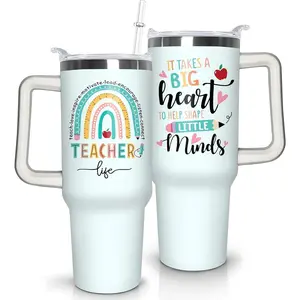 40oz Teacher Tumbler with Handle, Stainless Steel Teacher Water Bottle Cup, Teacher's Travel Coffee Mug, Thanksgiving,Christmas,Graduation Gifts for Teachers