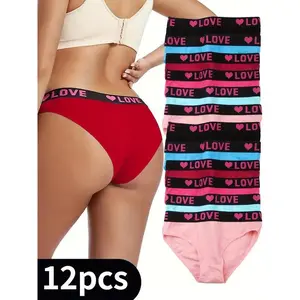 12-Pack Soft Women’s Briefs – Comfortable, Breathable Underwear with Letter Print Design, Machine Washable, Sexy Panties – Breathable, Butt-Lifting, Letter Tape Design for an Elegant Fit, Women’s Lingerie