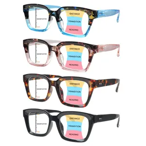 4-Pack Women's Progressive Multifocal Blue Light Blocking Reading Glasses Stylish oversized frame design with spring hinges to accommodate various face shapes Three-level vision adjustment functionality Ideal for daily commuting,outdoor activities High Qu