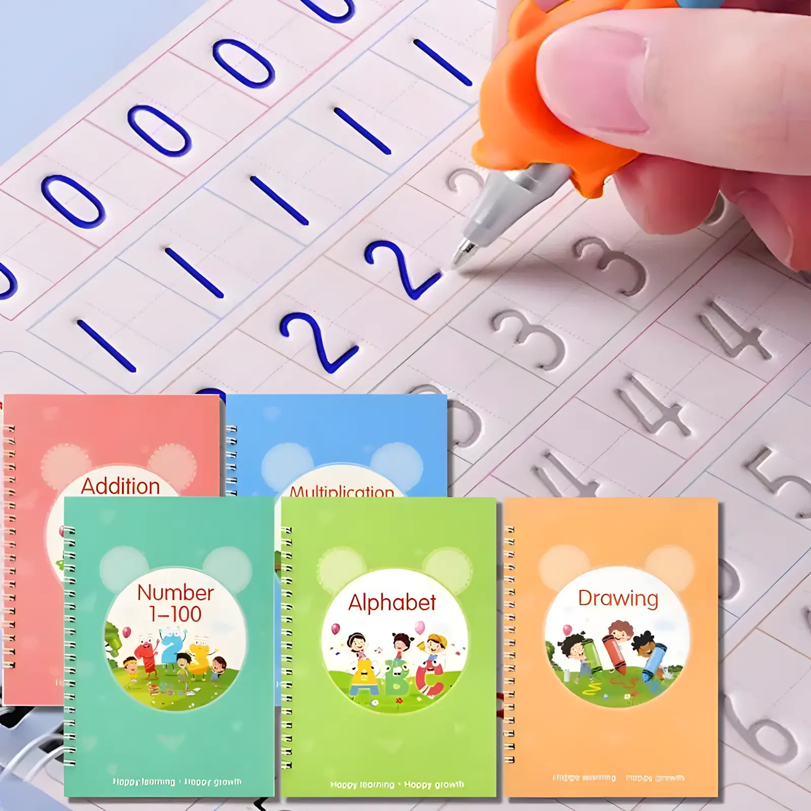 Magic Practice Copybook Set - Reusable Calligraphy Learning Tool, Preschool Learning Materials for Kids Age 3-8, 5 Books with Pens, 9.44in×6.29in Office & School Educational Supplies