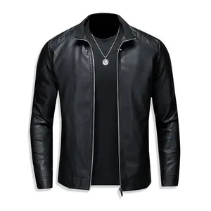 New autumn–winter men’s leather jacket, warm jacket, casual lapel outerwear, fabric top, long-sleeved black, suitable for outdoor activities and everyday wear GARMENTARY
