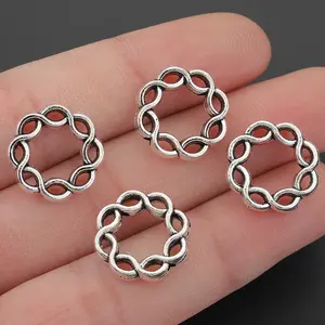40pcs Zinc Alloy Twisted Circle Bead Frames, Alloy Twisted Chain Circle Spacer Beads, Round Bead Caps with Double Hole, Pendant Frame Bead Connectors for DIY Jewelry Making, Necklace, Bracelet, Earrings, Keychain, Craft Accessories