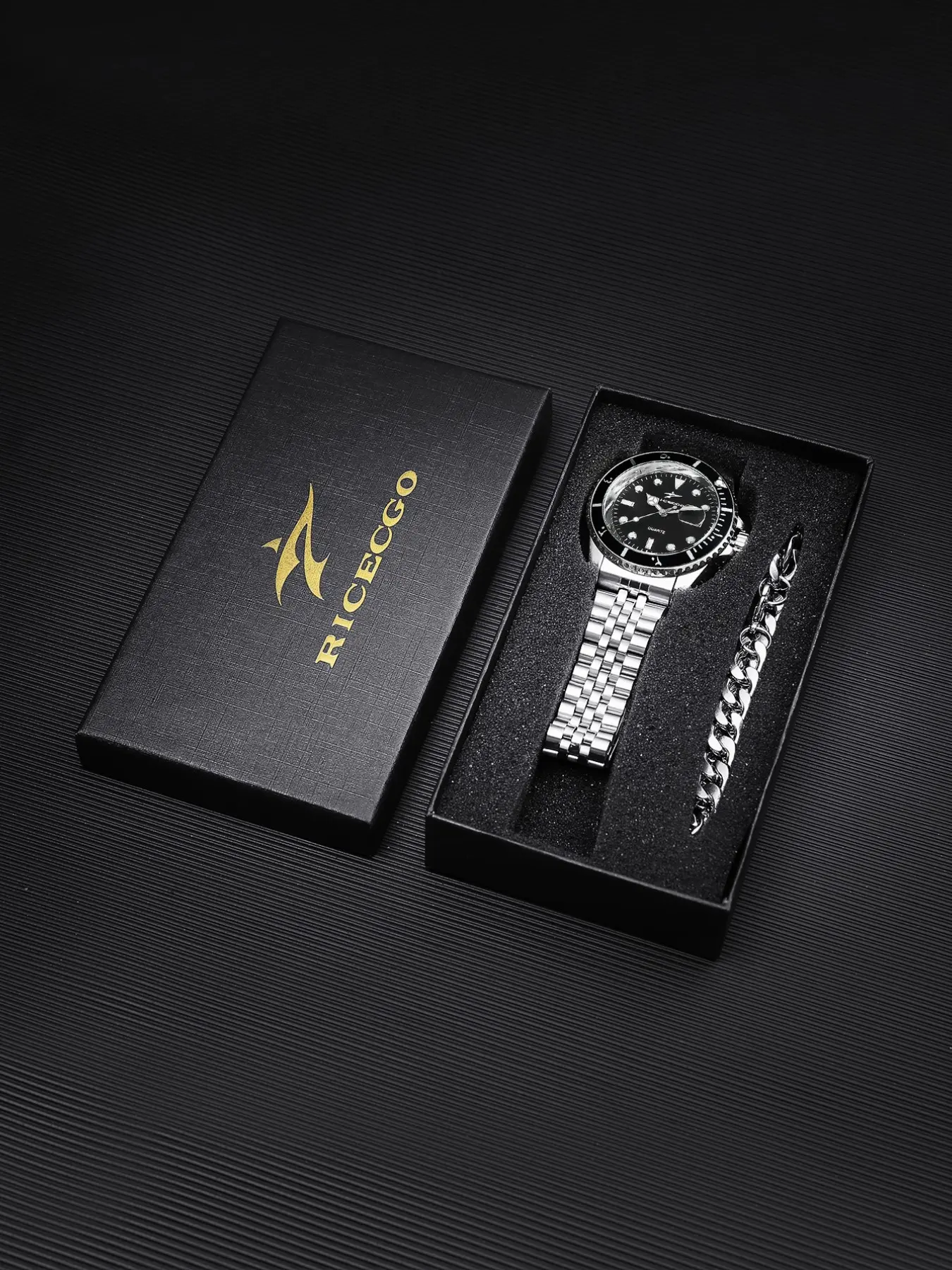 Men's Business Quartz Movement Watch Set, Stainless Steel Band Buckle Closure Dial Watch + Bracelet, Luxurious Versatile Gift Ready Choice