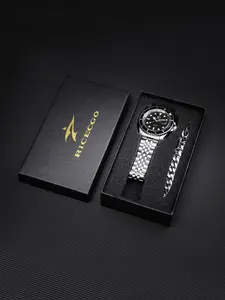 Men's Business Quartz Watch Set, Stainless Steel Band Dial Watch + Bracelet, Luxurious Versatile Gift Choice