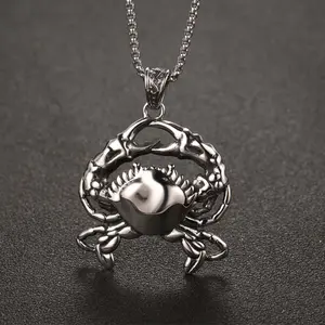 Punk style crab pendant necklace personality trend cute little crab animal men's jewelry