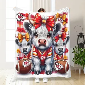 Cute Highland Cow Pattern Blanket, 1 Count Soft Warm Throw Blanket, Air-conditioned Room Blanket, Warm Nap Blanket for Home Office Camping Travel