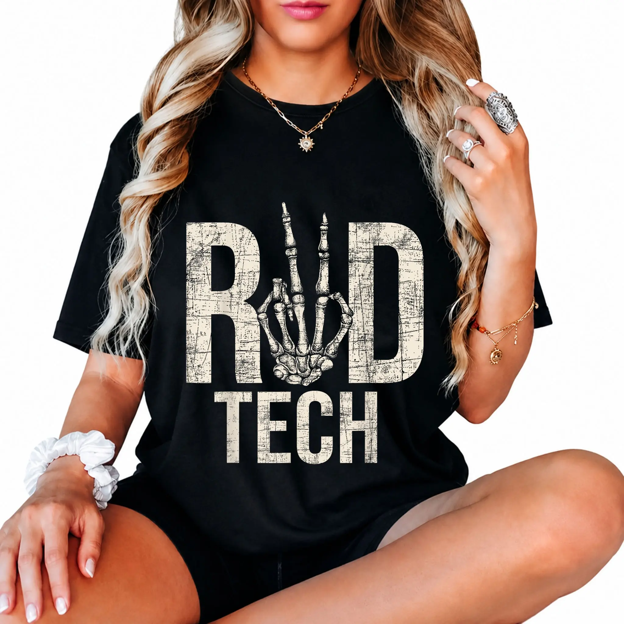 Rad Tech Graphic T-shirt for Women, Funny 100% Cotton Radiology Tee, Casual Everyday Top for Students and Technicians, Tshirt, Round Neck, Streetwear, Playful Look